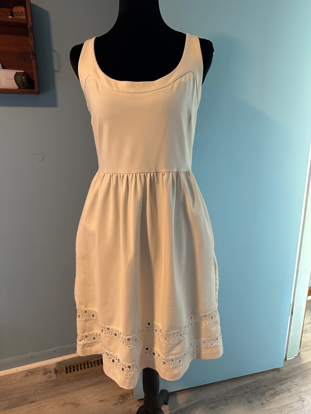 Cynthia Rowley Cream Eyelet-Trim Sleeveless Mini Dress Large
